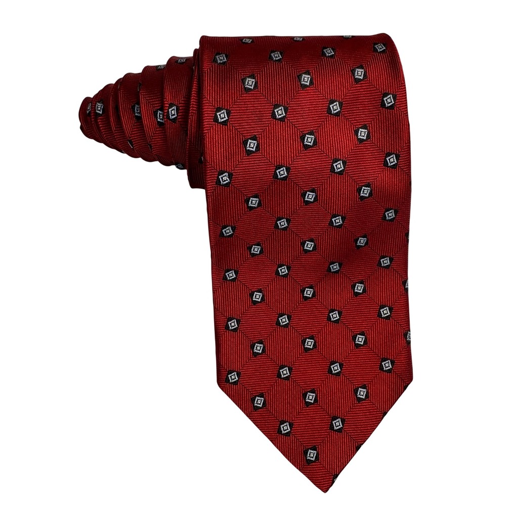 Brooks Brothers 346 Mens‎ Red Geometric Silk Tie Stain Resistant Made in USA